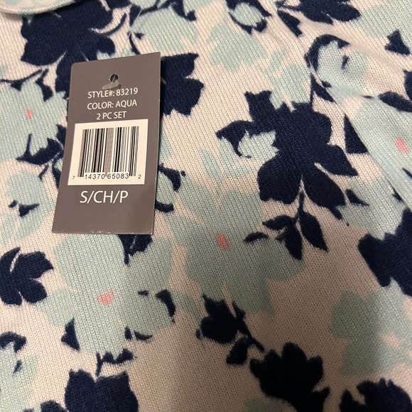 PJ Couture Blue & White Floral Pajama Set, Small, new with tags - Picture 4 of 5